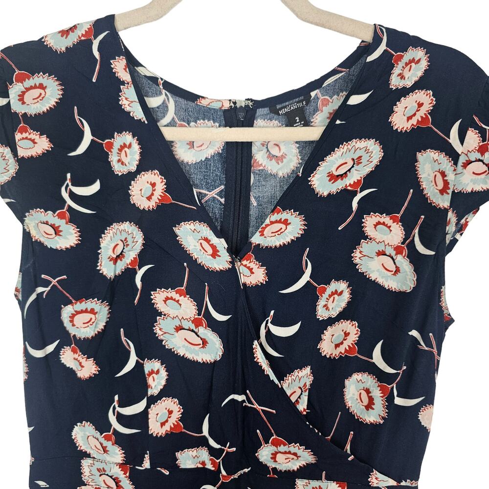 J. Crew Blue Floating Floral Mini Dress Sz 2 Ruffle Hem Garden Cottage Wedding - Picture 3 of 10